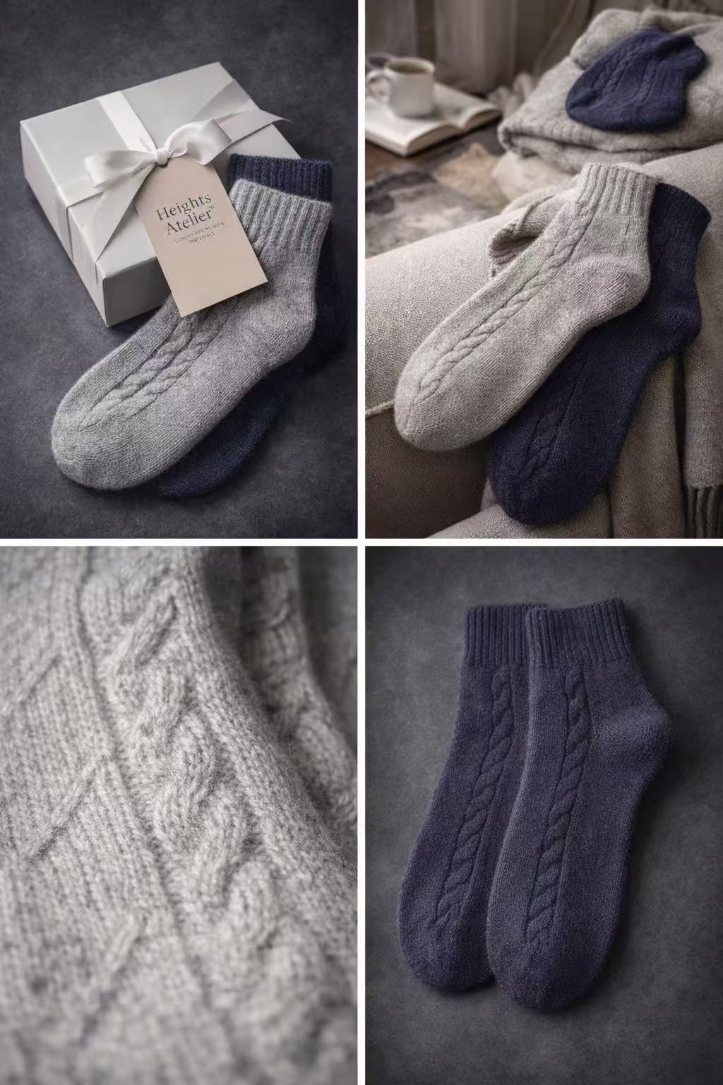 Gift — Écharpe Unie Tissée en Cachemire Pure Woven Cashmere Socks