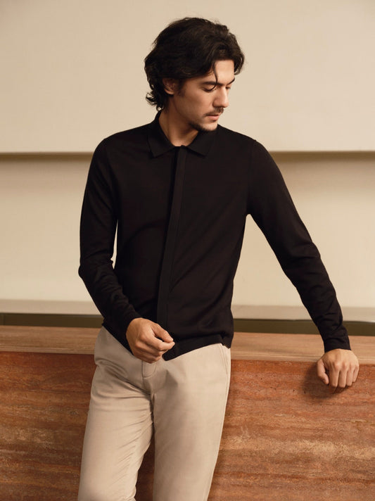 Fine-Gauge Cashmere Polo (Hidden Button Design) - 18G